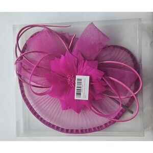 Stylish Costume Hat Flower Mesh Ribbons Feathers on a Headband and a Clip - Rose
